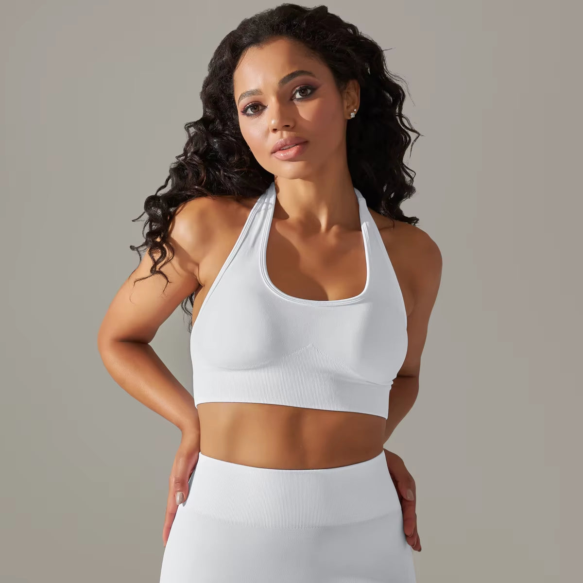 Women Halterneck Sports Bra High Support Impact Ruched Fitness Gym Yoga Top Workout Clothes Push up Corset Padded Activewear