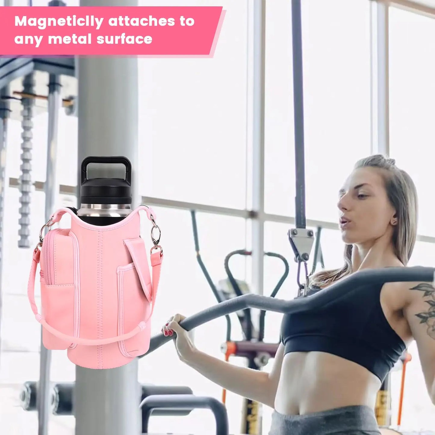Revolutionary Magnetic Gym Bag Water Bottle Carrier - Adjustable Sling for 40oz Bottles!