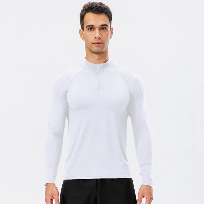 Elevate Your Workout with Our Men's Autumn Quick-Dry Long-Sleeved Running Top - Slim-Fit Half-Zipper Baselayer Sweatshirt