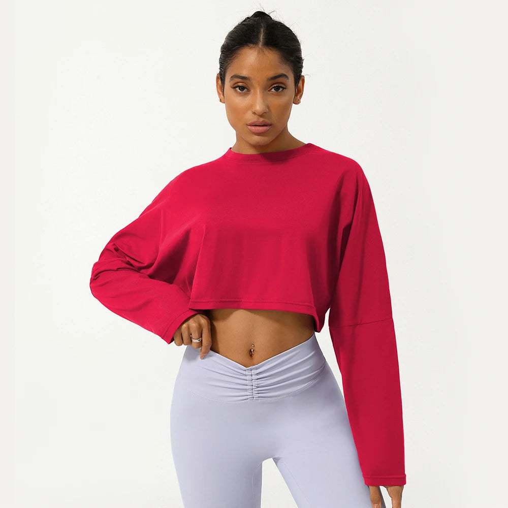 Elevate Your Workout with Our Women's Long Sleeve Fitness Crop Top - The Perfect Soft, Solid Color T-Shirt for Running and Yoga!