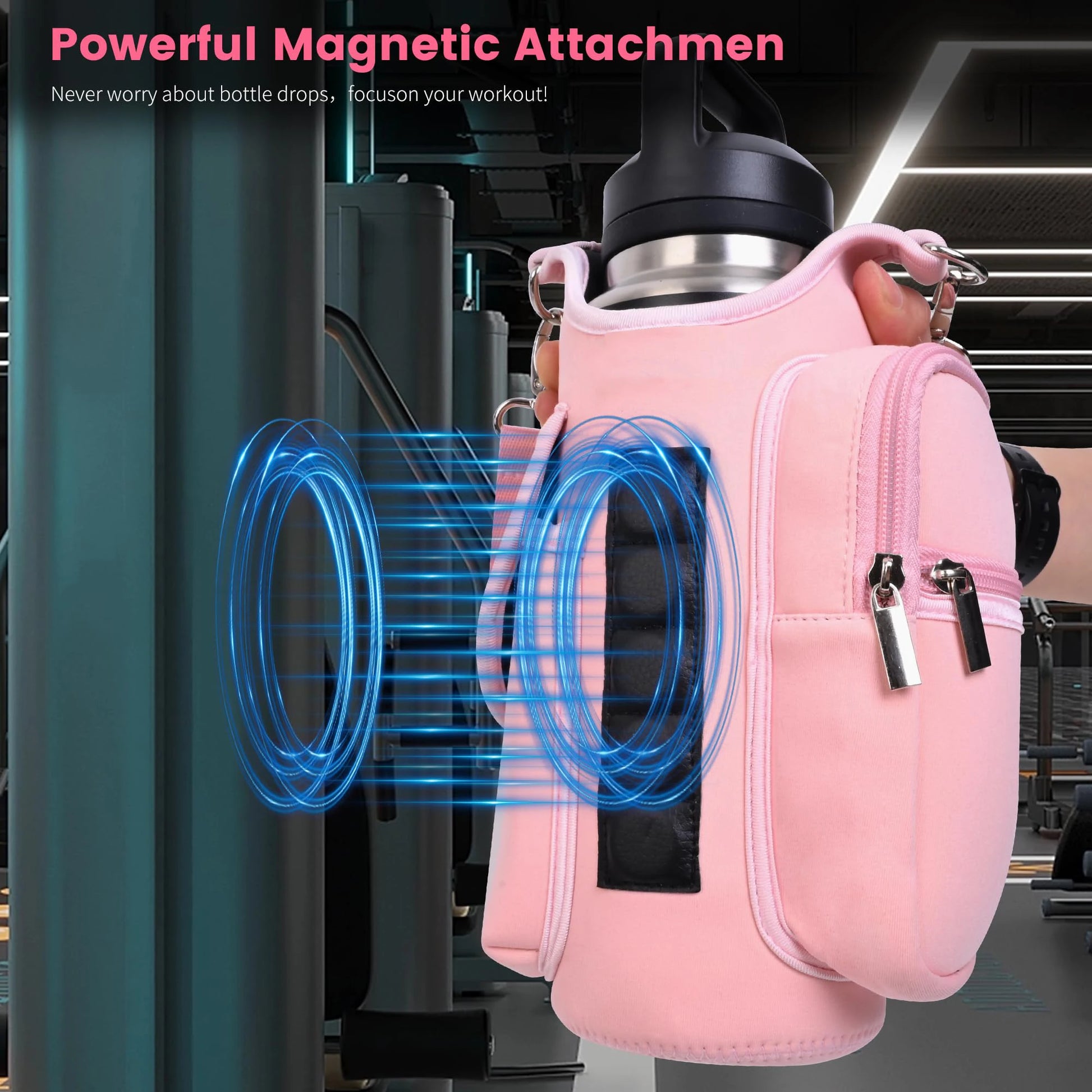 Revolutionary Magnetic Gym Bag Water Bottle Carrier - Adjustable Sling for 40oz Bottles!