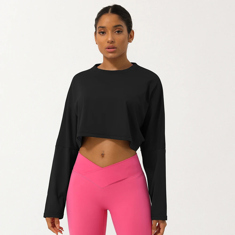 Elevate Your Workout with Our Women's Long Sleeve Fitness Crop Top - The Perfect Soft, Solid Color T-Shirt for Running and Yoga!
