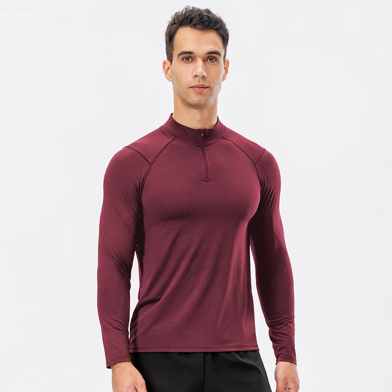 Elevate Your Workout with Our Men's Autumn Quick-Dry Long-Sleeved Running Top - Slim-Fit Half-Zipper Baselayer Sweatshirt