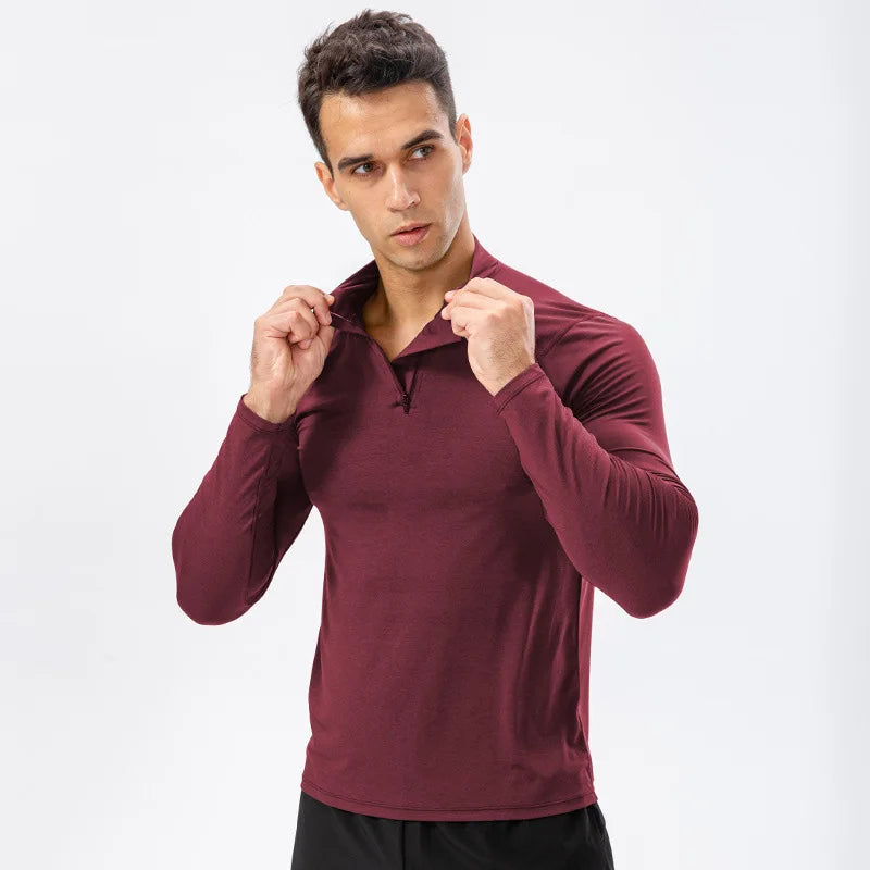 Elevate Your Workout with Our Men's Autumn Quick-Dry Long-Sleeved Running Top - Slim-Fit Half-Zipper Baselayer Sweatshirt