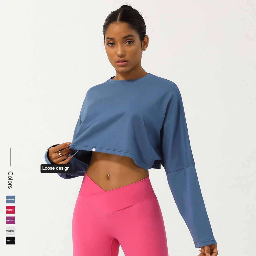 Elevate Your Workout with Our Women's Long Sleeve Fitness Crop Top - The Perfect Soft, Solid Color T-Shirt for Running and Yoga!