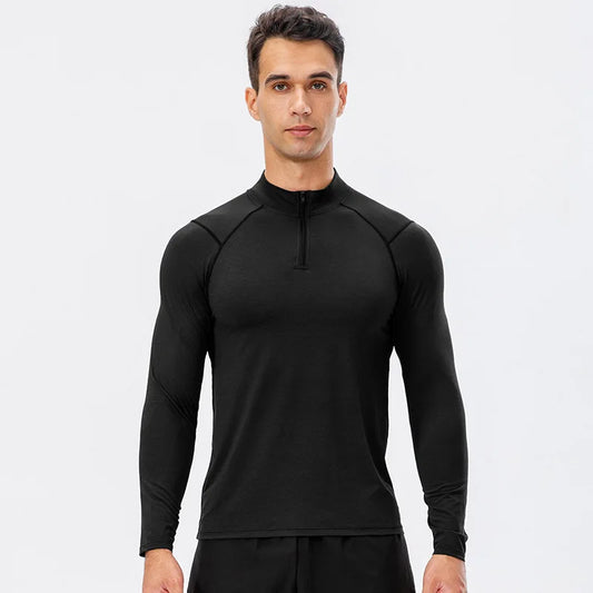 Elevate Your Workout with Our Men's Autumn Quick-Dry Long-Sleeved Running Top - Slim-Fit Half-Zipper Baselayer Sweatshirt