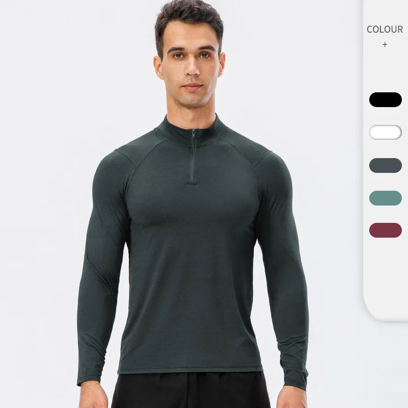Elevate Your Workout with Our Men's Autumn Quick-Dry Long-Sleeved Running Top - Slim-Fit Half-Zipper Baselayer Sweatshirt