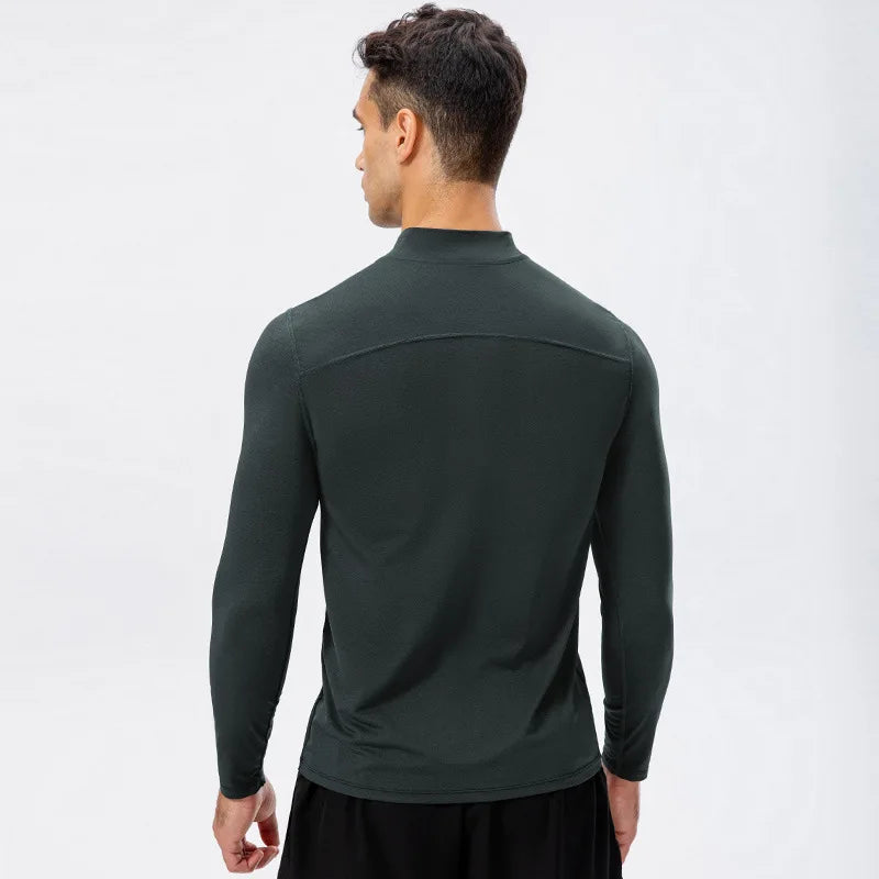 Elevate Your Workout with Our Men's Autumn Quick-Dry Long-Sleeved Running Top - Slim-Fit Half-Zipper Baselayer Sweatshirt