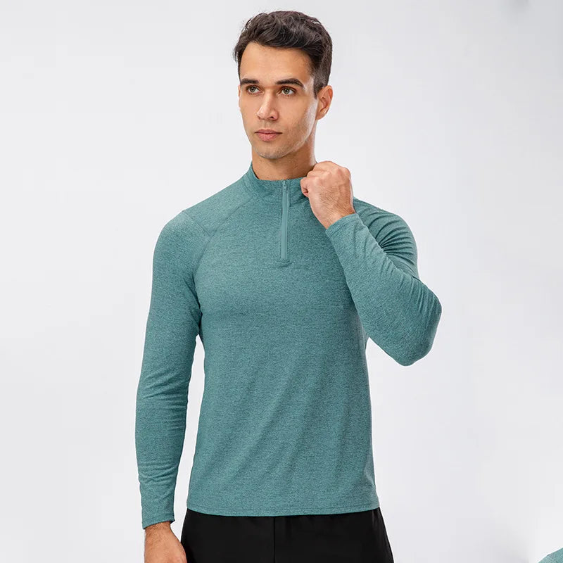 Elevate Your Workout with Our Men's Autumn Quick-Dry Long-Sleeved Running Top - Slim-Fit Half-Zipper Baselayer Sweatshirt