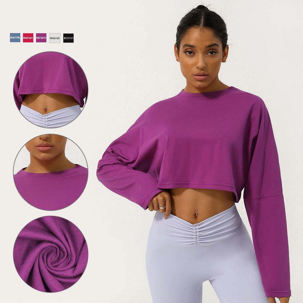 Elevate Your Workout with Our Women's Long Sleeve Fitness Crop Top - The Perfect Soft, Solid Color T-Shirt for Running and Yoga!