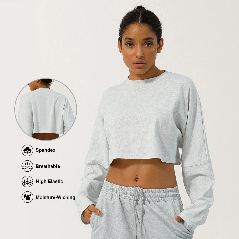 Elevate Your Workout with Our Women's Long Sleeve Fitness Crop Top - The Perfect Soft, Solid Color T-Shirt for Running and Yoga!
