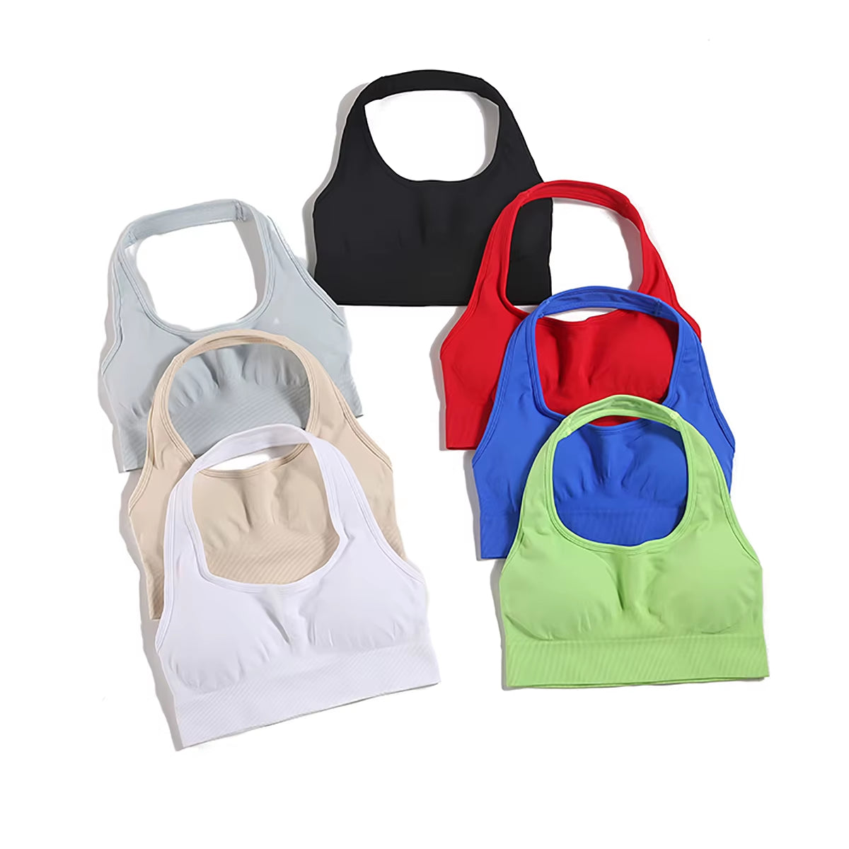 Women Halterneck Sports Bra High Support Impact Ruched Fitness Gym Yoga Top Workout Clothes Push up Corset Padded Activewear
