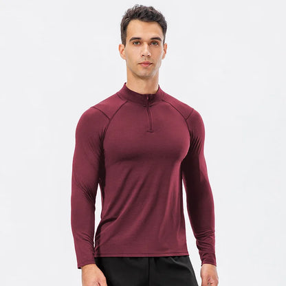 Elevate Your Workout with Our Men's Autumn Quick-Dry Long-Sleeved Running Top - Slim-Fit Half-Zipper Baselayer Sweatshirt