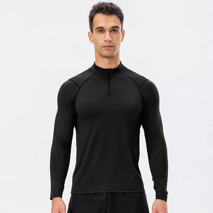 Elevate Your Workout with Our Men's Autumn Quick-Dry Long-Sleeved Running Top - Slim-Fit Half-Zipper Baselayer Sweatshirt