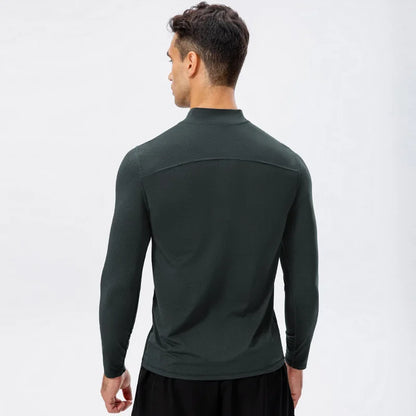 Elevate Your Workout with Our Men's Autumn Quick-Dry Long-Sleeved Running Top - Slim-Fit Half-Zipper Baselayer Sweatshirt